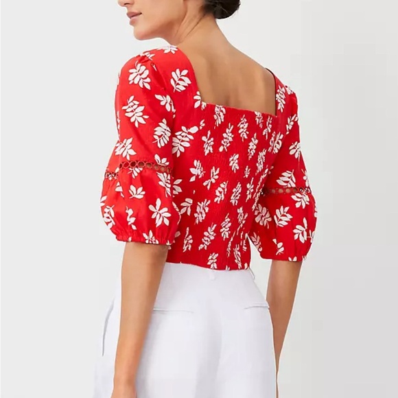 Leafed Linen Blend Square Neck Puff Sleeve Top - Picture 2 of 5